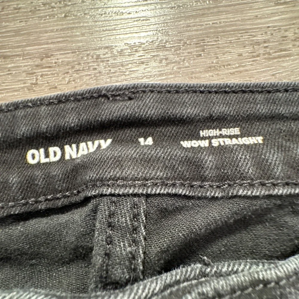 Old Navy Jeans Womens 14 Black Denim Wow Straight High Rise Stretch‎ 33x28 Adult